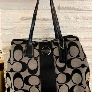 Coach Signature Stripe Carryall Black Bag F13533
